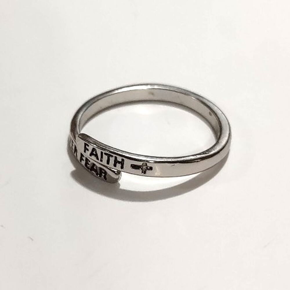 Stainless Faith Over Fear Ring Christian Cross Christmas Birthday Valentine Gift